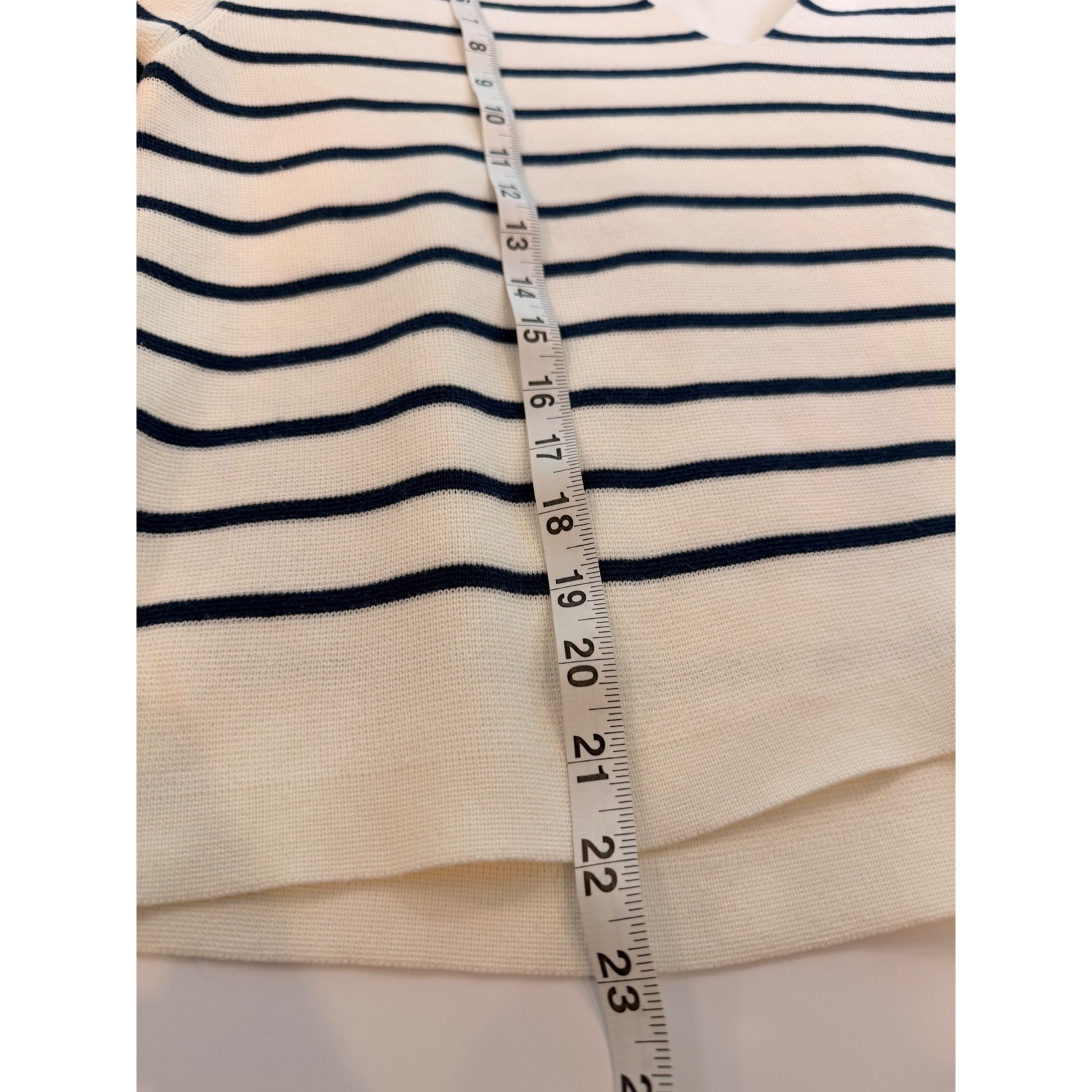 Lake Pajamas Women M Striped Cotton Knit Sweater Polo Collar Navy Cream Euc — image 4 of 6